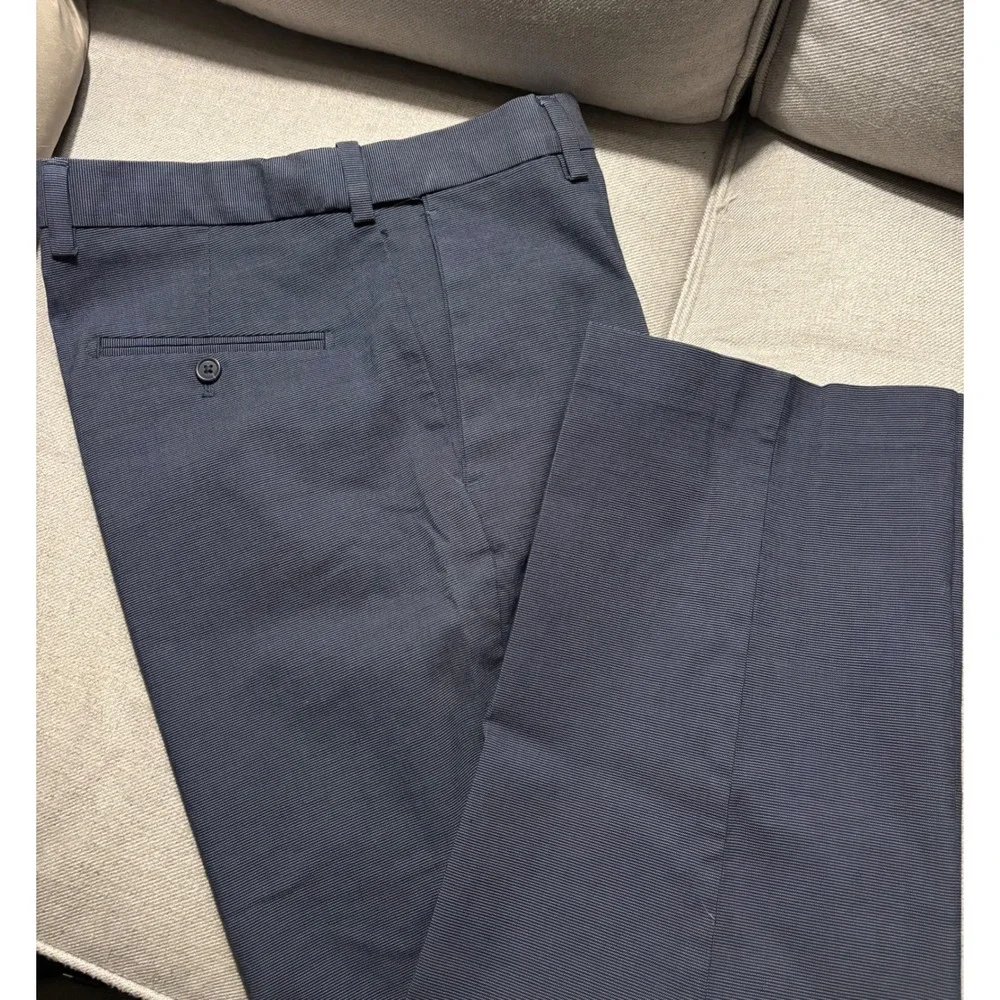 Kirkland Signature Men's Dress Pants Navy Blue Pinstripe Flat Front Size 36x30